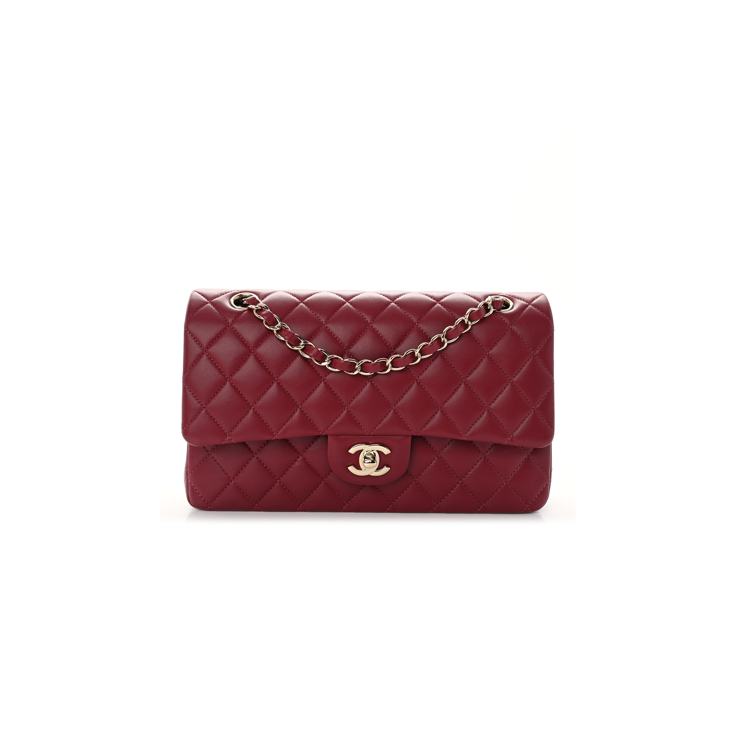 CHANEL CALFSKIN QUILTED MEDIUM DOUBLE FLAP DARK RED ROSE GOLD HARDWARE (25*15*6cm)